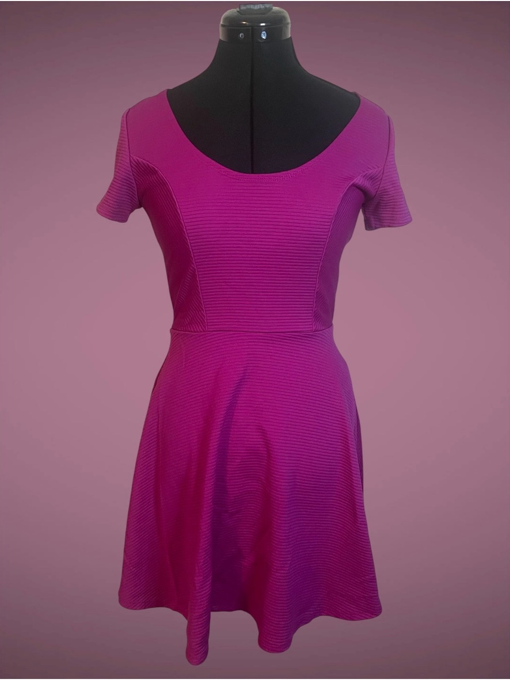 Forever 21 Purple Pink Magenta Short Sleeve Ribbed Fit & Flare Dress